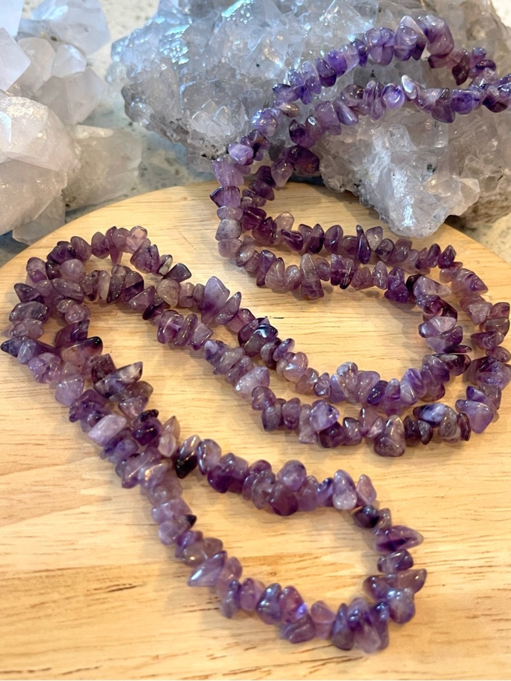 🌑Amethyst Crystal Gemstone Chip Necklace 28”🌑